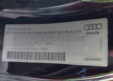 2011 Audi A5 2.0T Premium z USA, uszkodzony, nr VIN WAULFAFRXBA071322